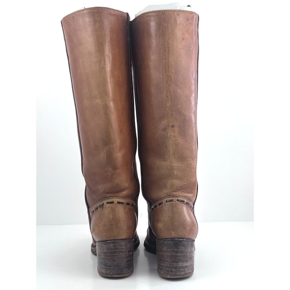 VTG Acme Campus Boots Womens 10 M Tan Cognac Leather Tall Boots Western USA - Picture 14 of 16